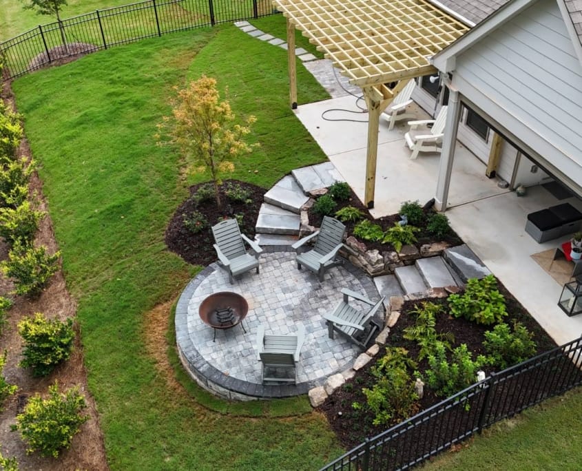 backyard with new patio and plantings