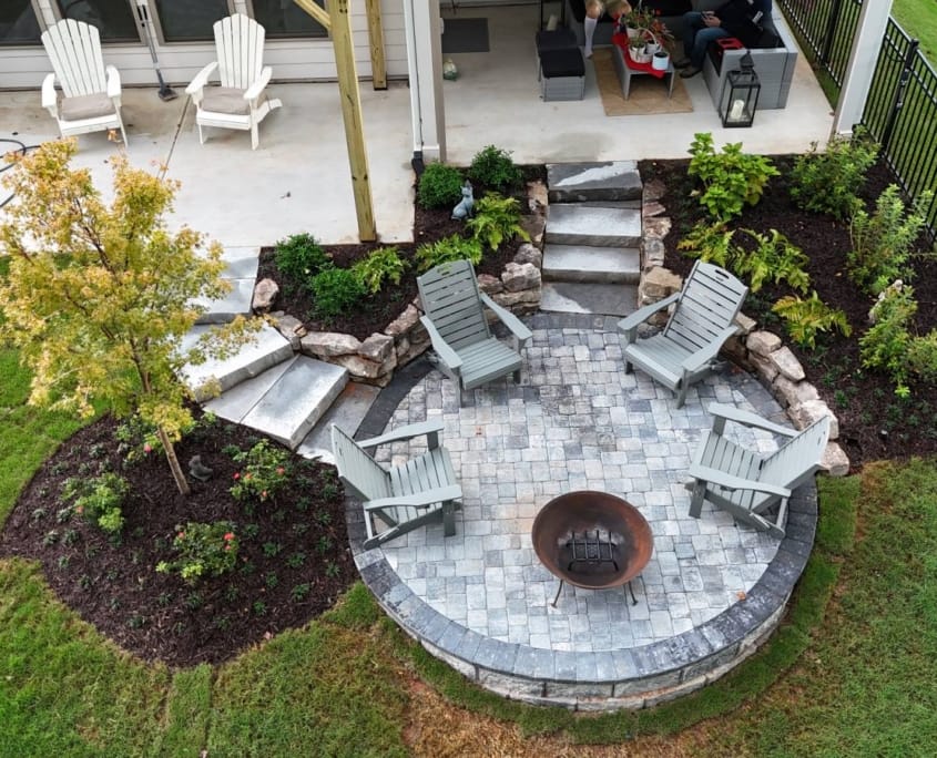 two level patio with retaining wall