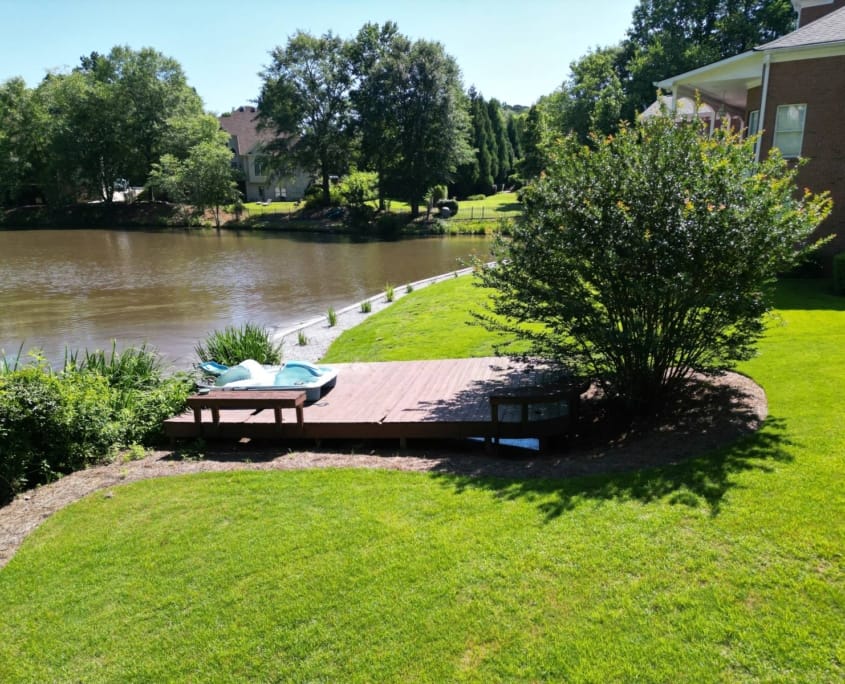 lakeside deck with retaining wall